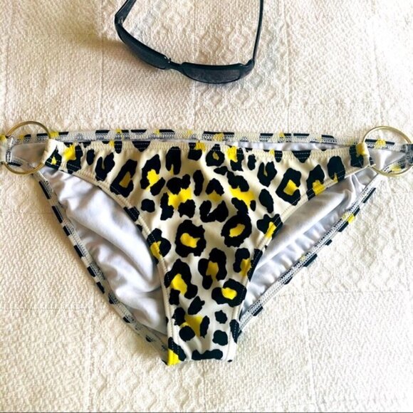Billabong Bikini Bottom Cheetah Animal Print White Black Yellow Swim size Large - Picture 1 of 12